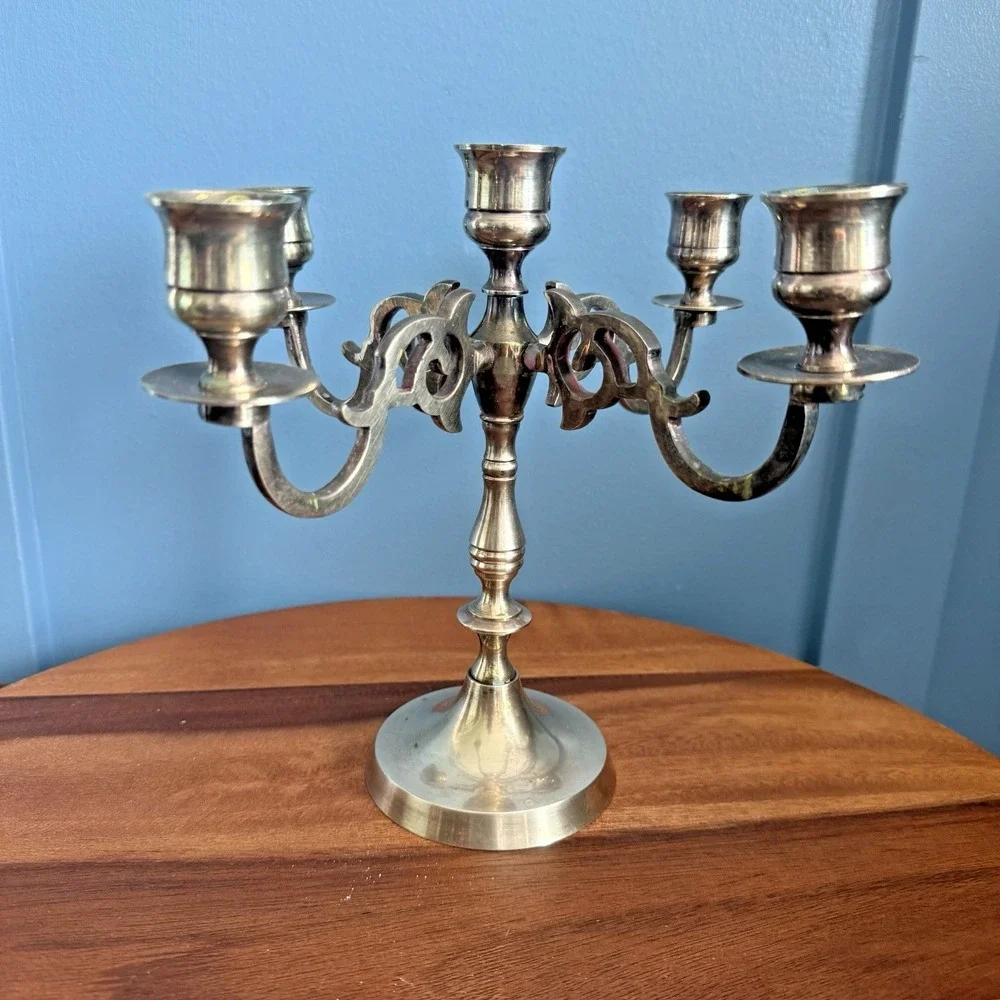 Vintage Brass 5 Arm Candelabra Candle Holder 8